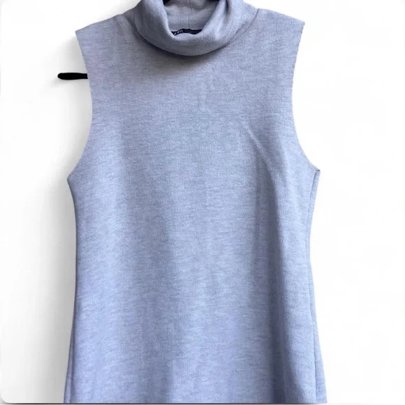 Zara Grey Sleeveless Turtleneck Knit Top Minimalist Summer Office Chic Size S - Picture 2 of 13